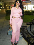 Leopard Long-Sleeve Cropped Two-Piece Pants Set