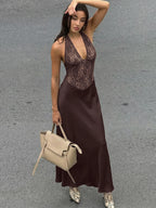 Talia Lace Backless Halter Sleeveless Maxi Dress