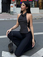 Polka-Dot Backless Halter Sleeveless Tank Top