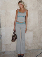 Lace Ruffle Backless Cropped Two-Piece Pants Set