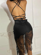 Satin Lace-Up Backless Off-Shoulder Mini Dress
