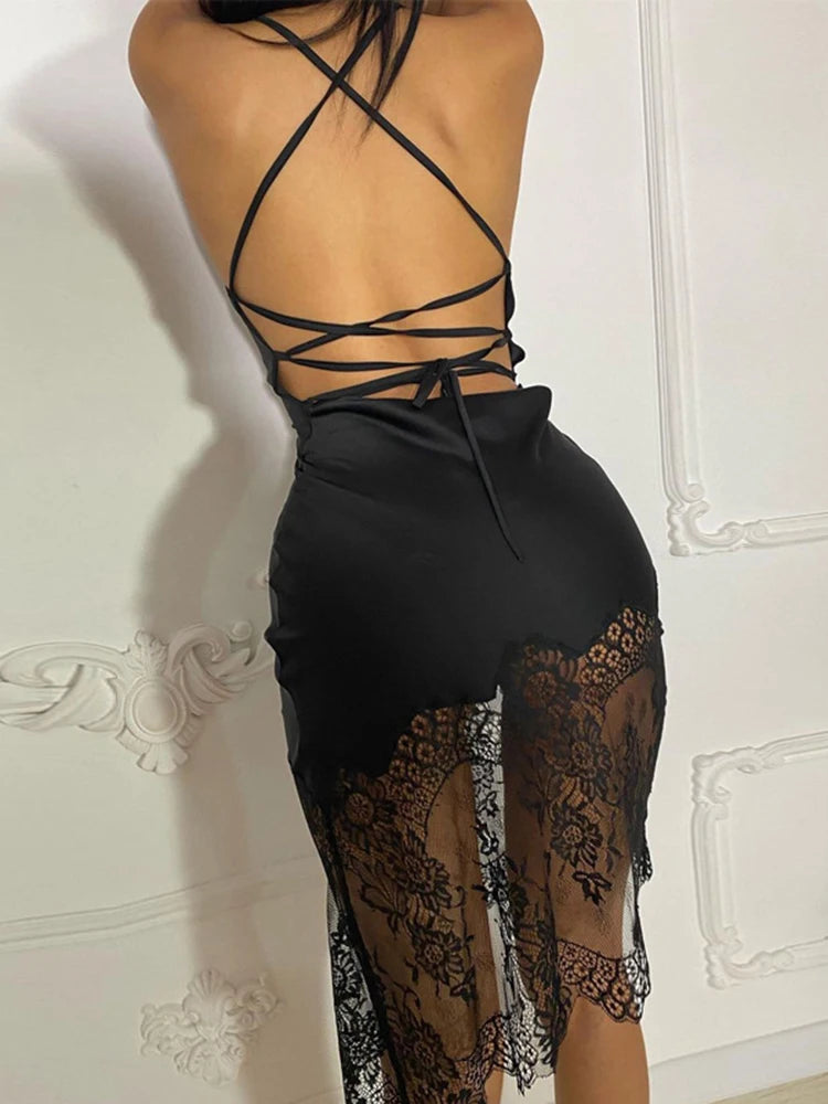 Satin Lace-Up Backless Off-Shoulder Mini Dress