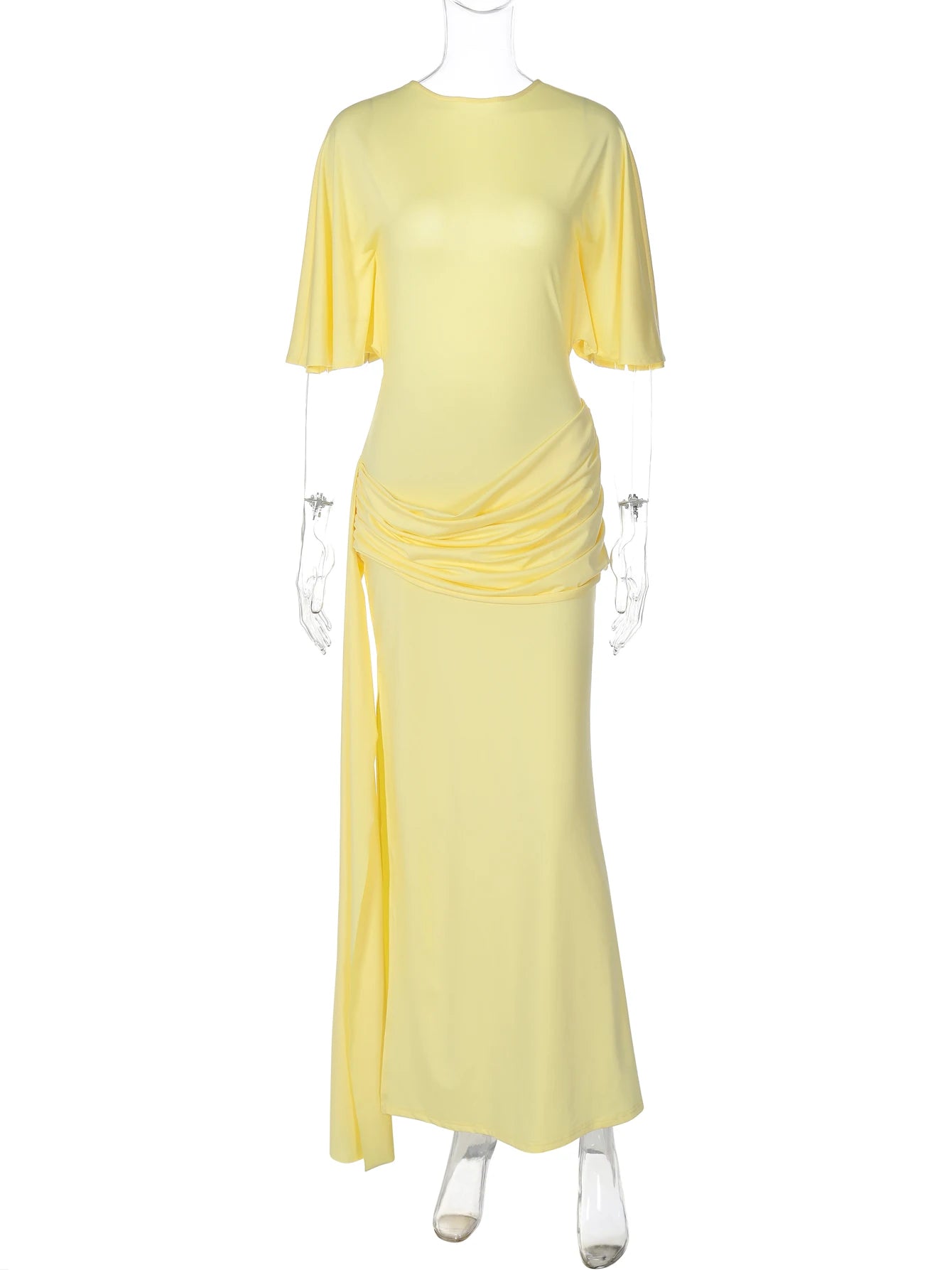Ruched Backless Tie-Detail Maxi Dress