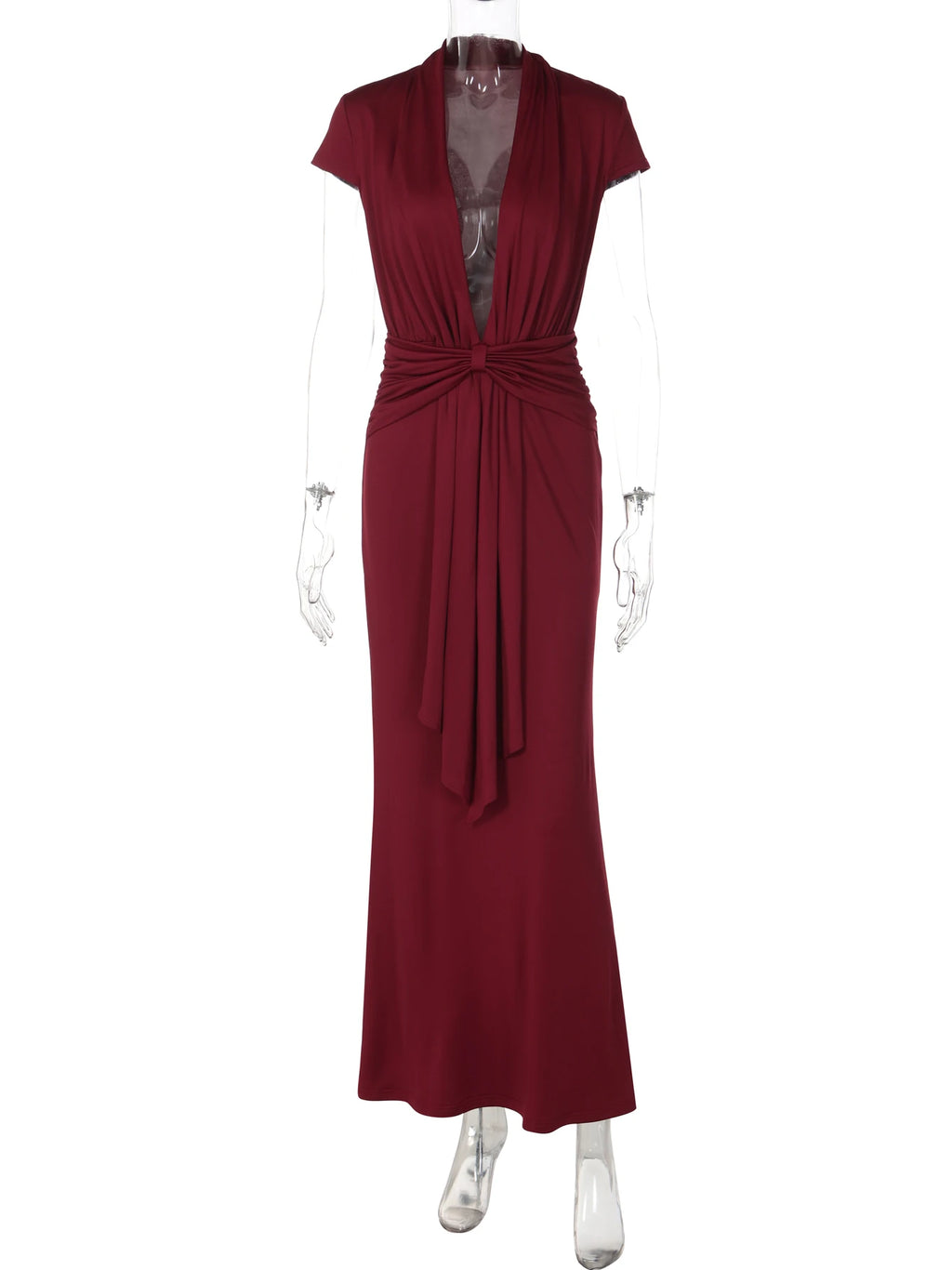 Ruched Tie-Detail V-Neck Sleeveless Maxi Dress