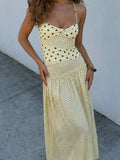 Polka-Dot Lace-Up Backless Sleeveless Maxi Dress