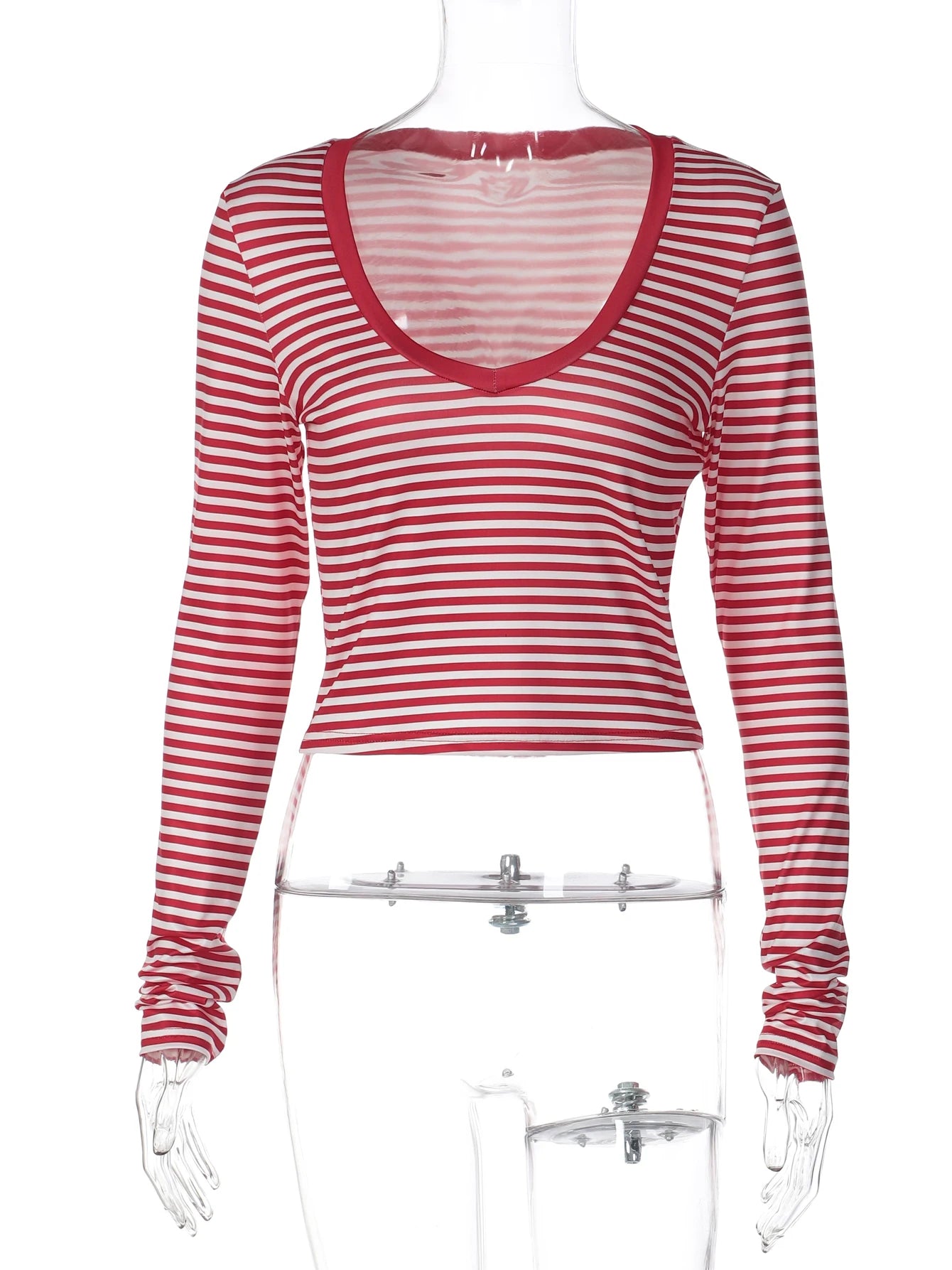 Striped V-Neck Long-Sleeve T-Shirt