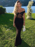 Sheer Lace Ruched Backless Maxi Dress