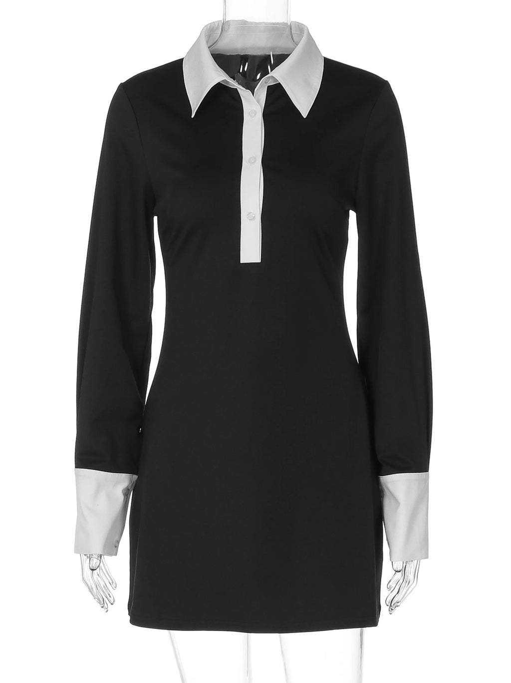 Button-Front Long-Sleeve Sleeveless Mini Dress