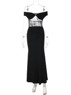 Sheer Lace Ruched Backless Maxi Dress