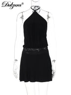 Lace Backless Halter Sleeveless Mini Dress