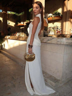 Ruched Side-Slit Sleeveless Maxi Dress