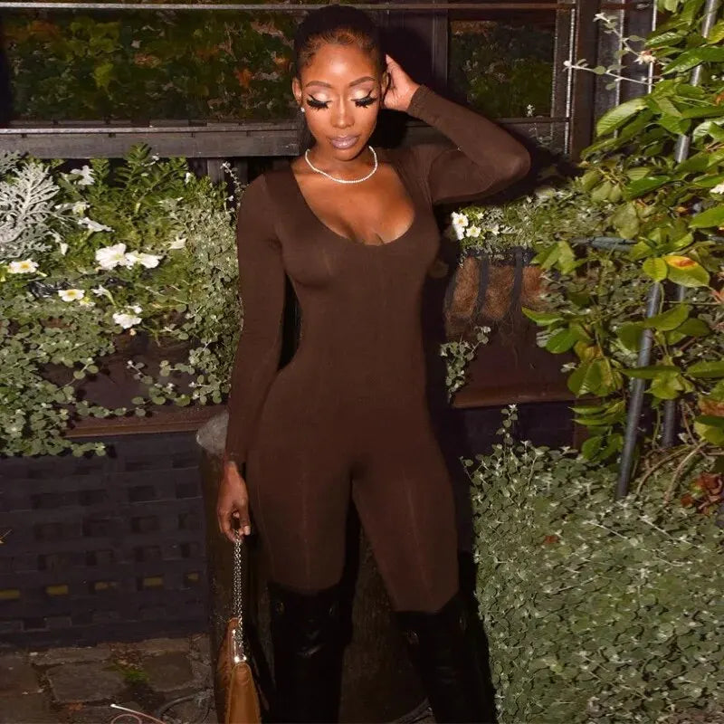 Gia Long-Sleeve Bodycon Jumpsuit