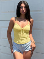 Lace-Up Ruched Backless Halter Camisole Top