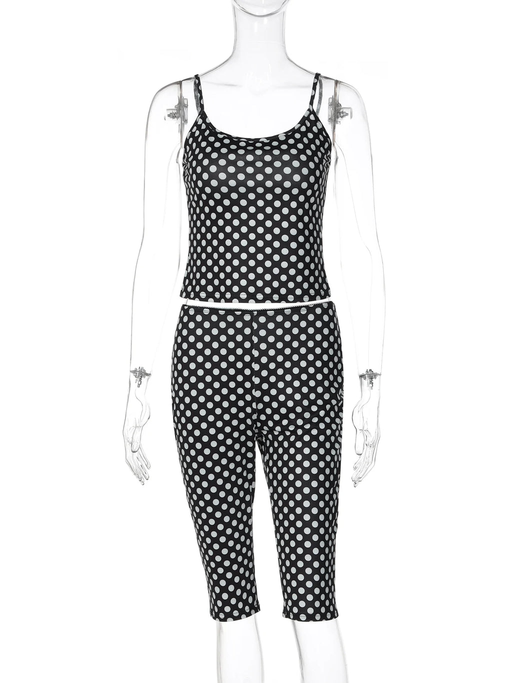 Polka-Dot Backless Sleeveless Cropped Two-Piece Pants Set