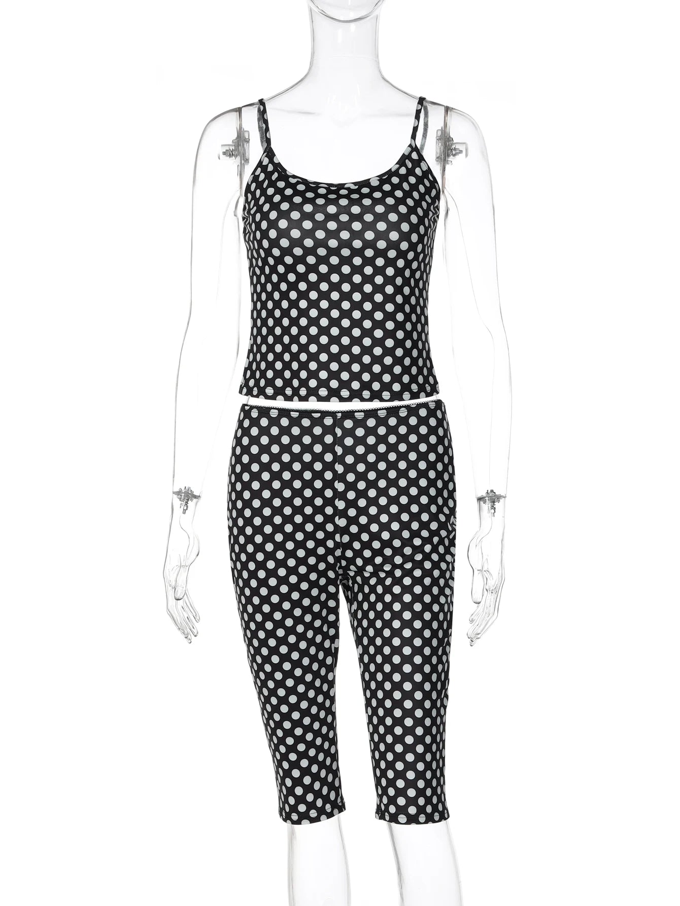 Polka-Dot Backless Sleeveless Cropped Two-Piece Pants Set
