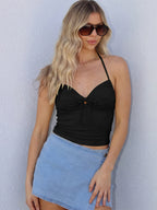 Lace-Up Ruched Backless Halter Camisole Top