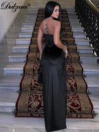 Velvet Backless Side-Slit Sleeveless Maxi Dress