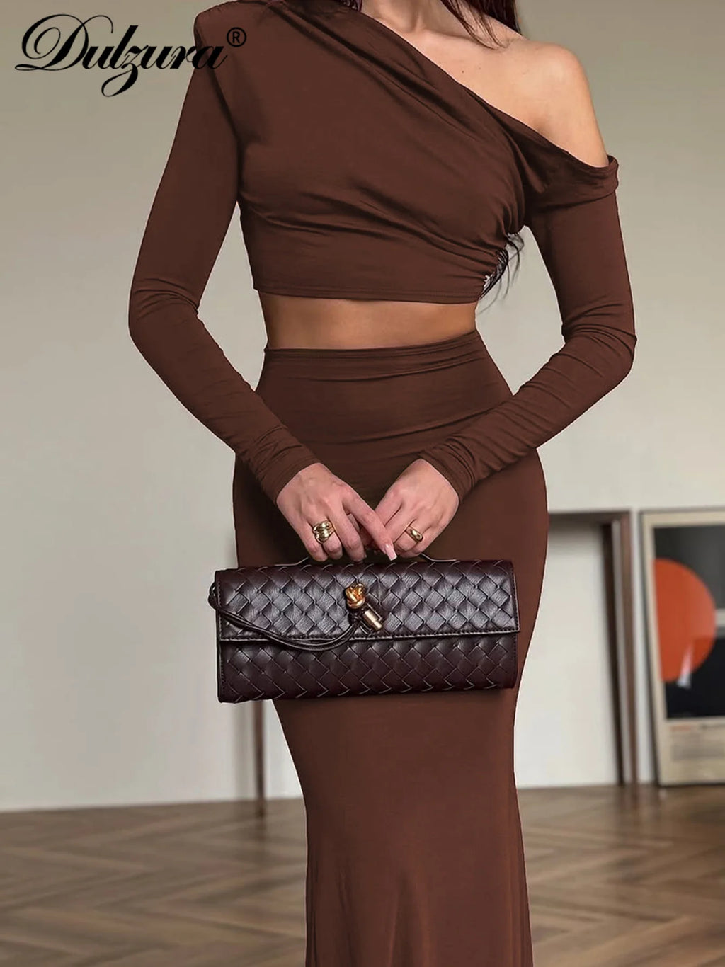Ruched One-Shoulder Long-Sleeve Sleeveless Two-Piece Set