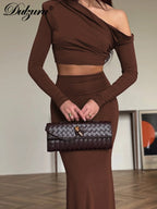 Ruched One-Shoulder Long-Sleeve Sleeveless Two-Piece Set