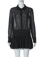 Polka-Dot Chiffon Sheer Button-Front Mini Dress