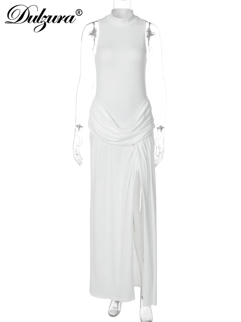 Ruched Side-Slit Sleeveless Maxi Dress