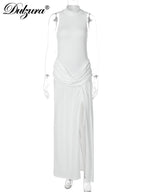 Ruched Side-Slit Sleeveless Maxi Dress