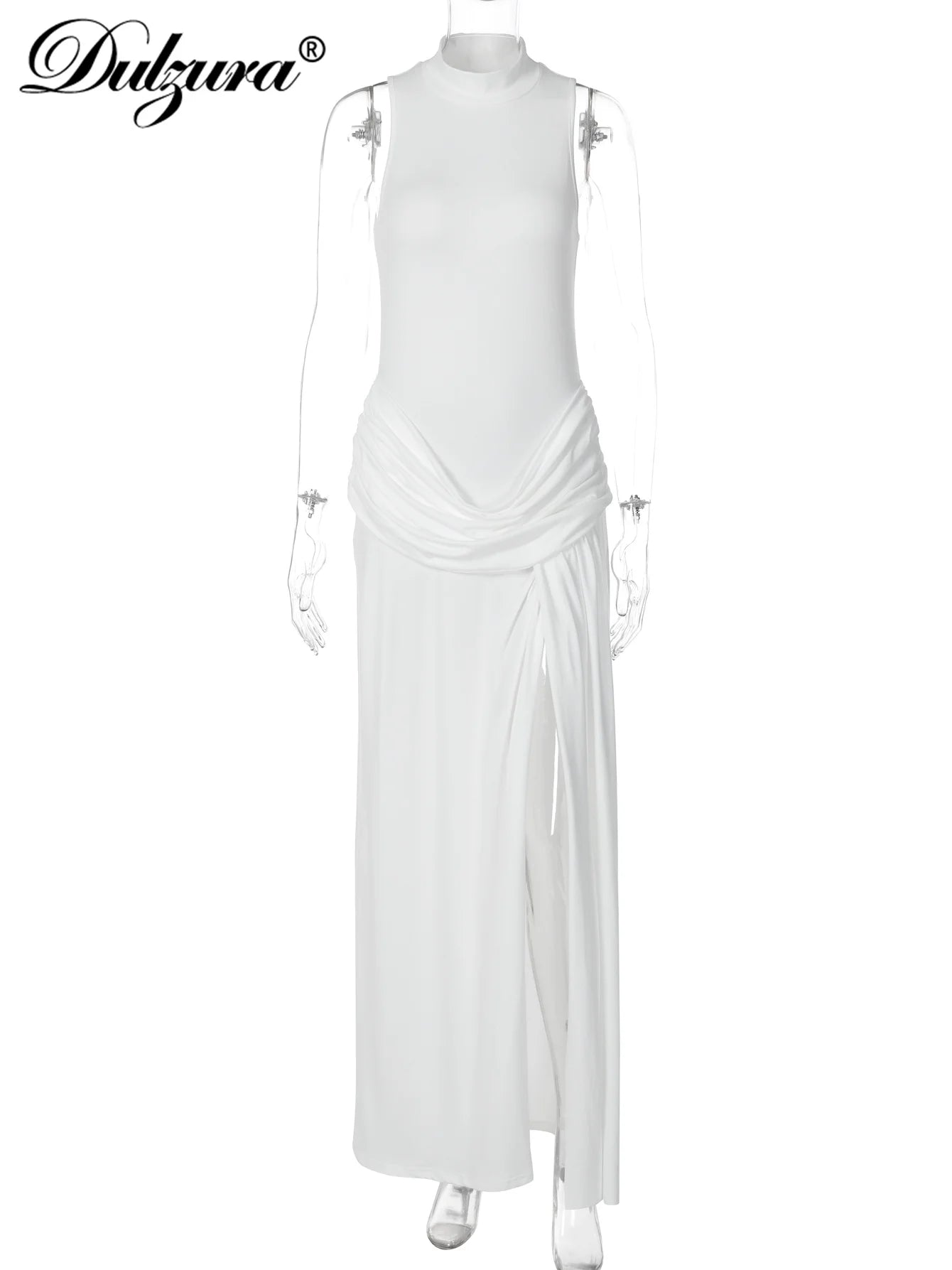 Ruched Side-Slit Sleeveless Maxi Dress