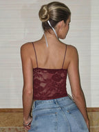 Sheer Lace Ruffle Backless Camisole Top