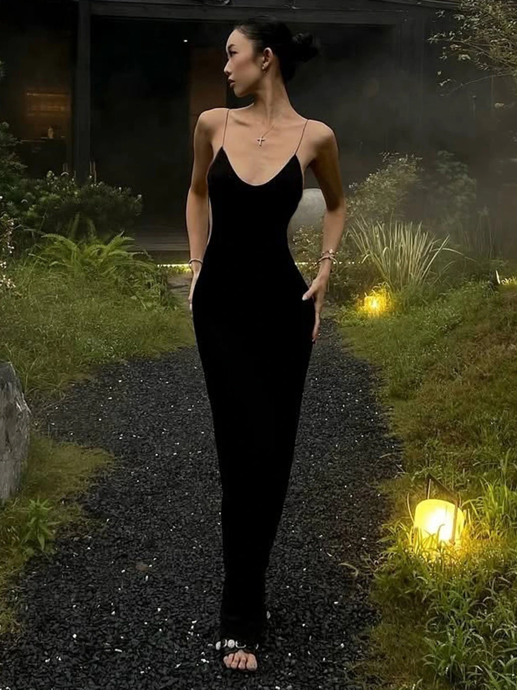 Lace-Up Backless Sleeveless Slim-Fit Maxi Dress