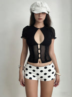 Polka-Dot Ruffle Slim-Fit Pants