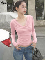 V-Neck Long-Sleeve Slim-Fit T-Shirt