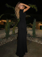Ruched Tie-Detail V-Neck Sleeveless Maxi Dress