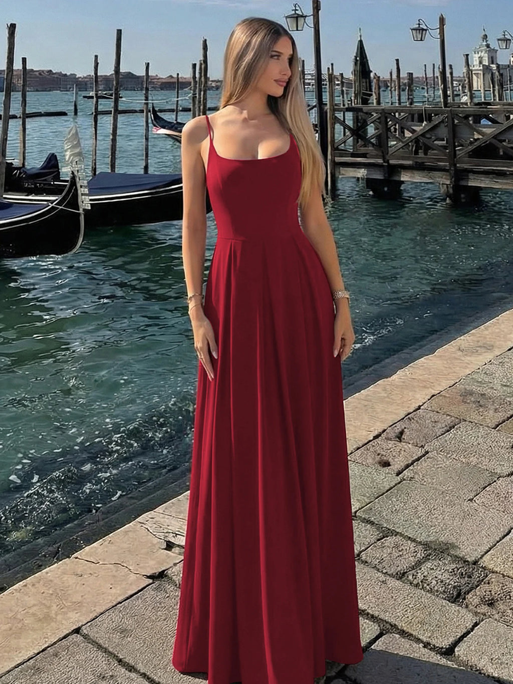 Pleated Backless Sleeveless Slim-Fit Maxi Dress