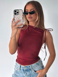 Lace-Up Ruched Sleeveless Bodycon Crop Top