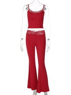 Lace Ruffle Backless Sleeveless Two-Piece Pants Set