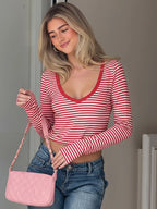 Striped V-Neck Long-Sleeve T-Shirt
