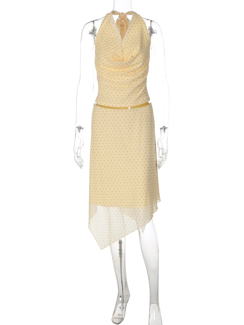 Polka-Dot Mesh Lace-Up Backless Two-Piece Set