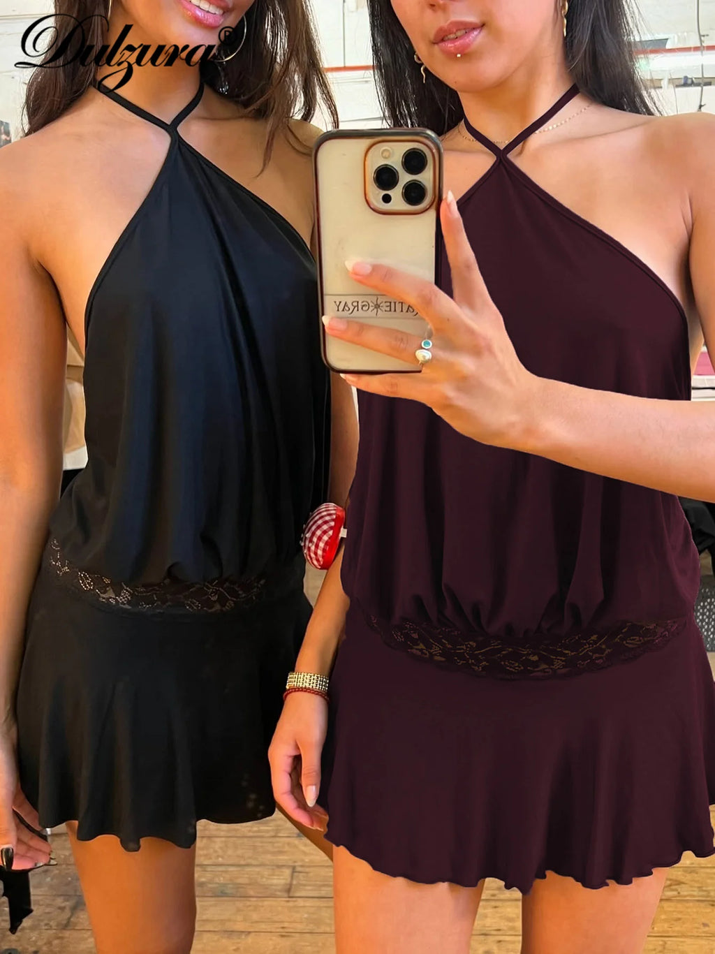 Lace Backless Halter Sleeveless Mini Dress