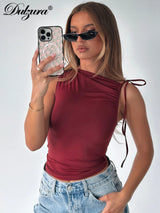 Lace-Up Ruched Sleeveless Bodycon Crop Top
