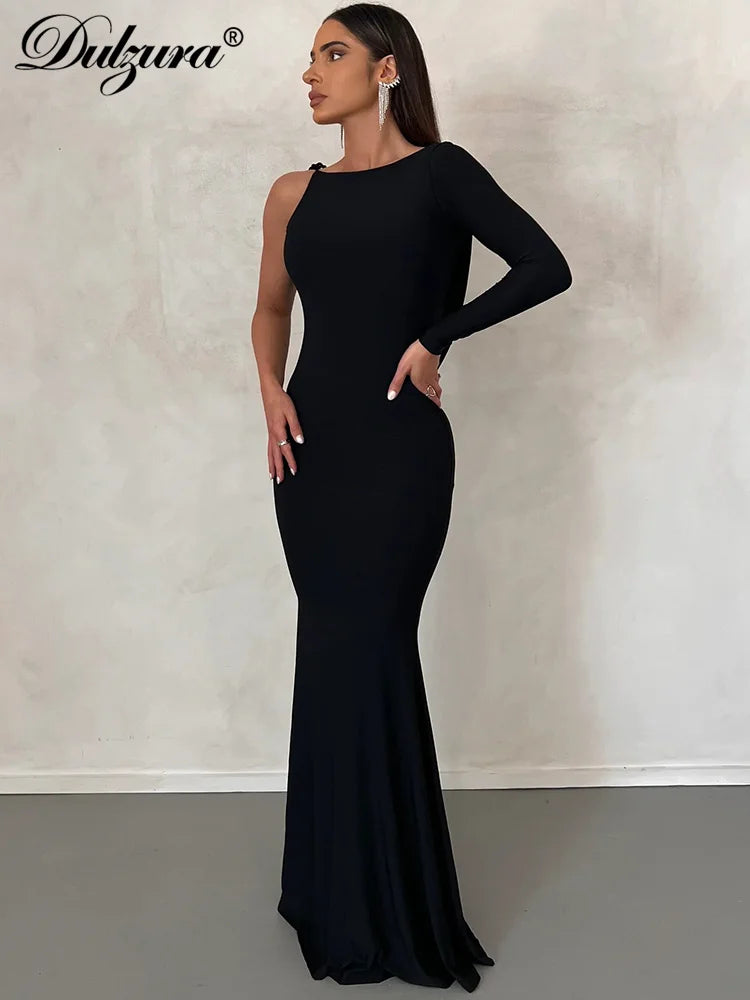 Lace-Up Long-Sleeve Maxi Dress