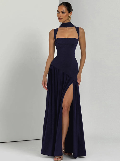 Backless Side-Slit Tie-Detail Sleeveless Maxi Dress