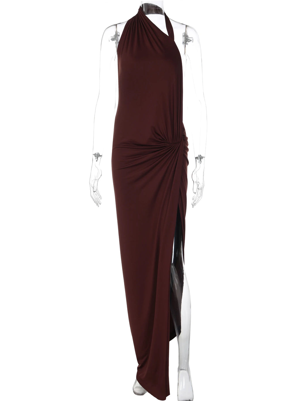 Ruffle Backless Side-Slit Halter Maxi Dress