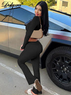 Long-Sleeve Flared Cropped Two-Piece Pants Set