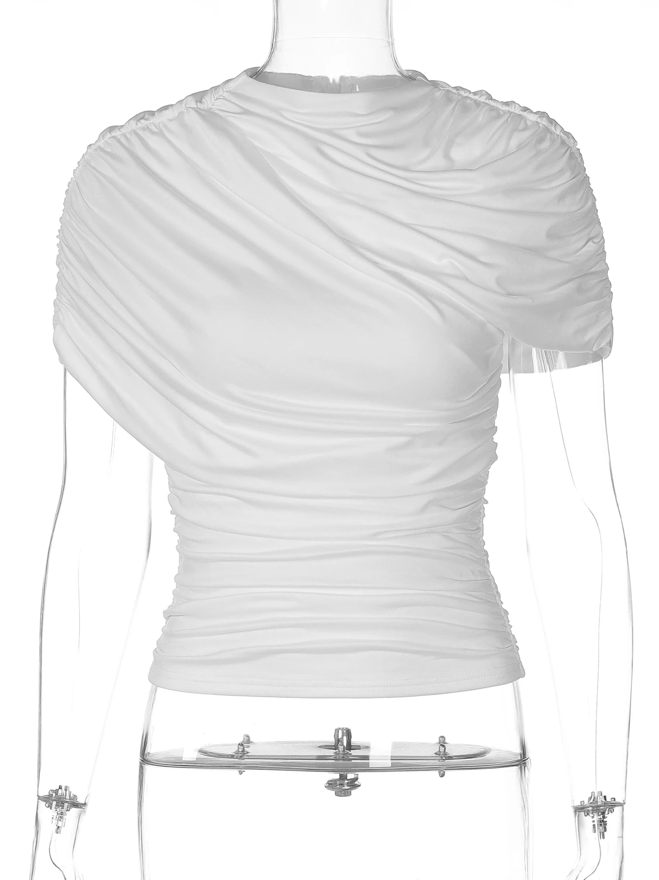 Ruched Pleated Short-Sleeve Cropped T-Shirt