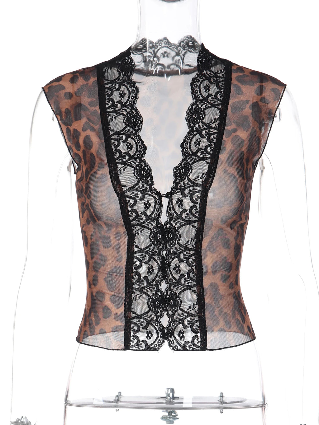 Leopard Mesh Lace Ruffle Top