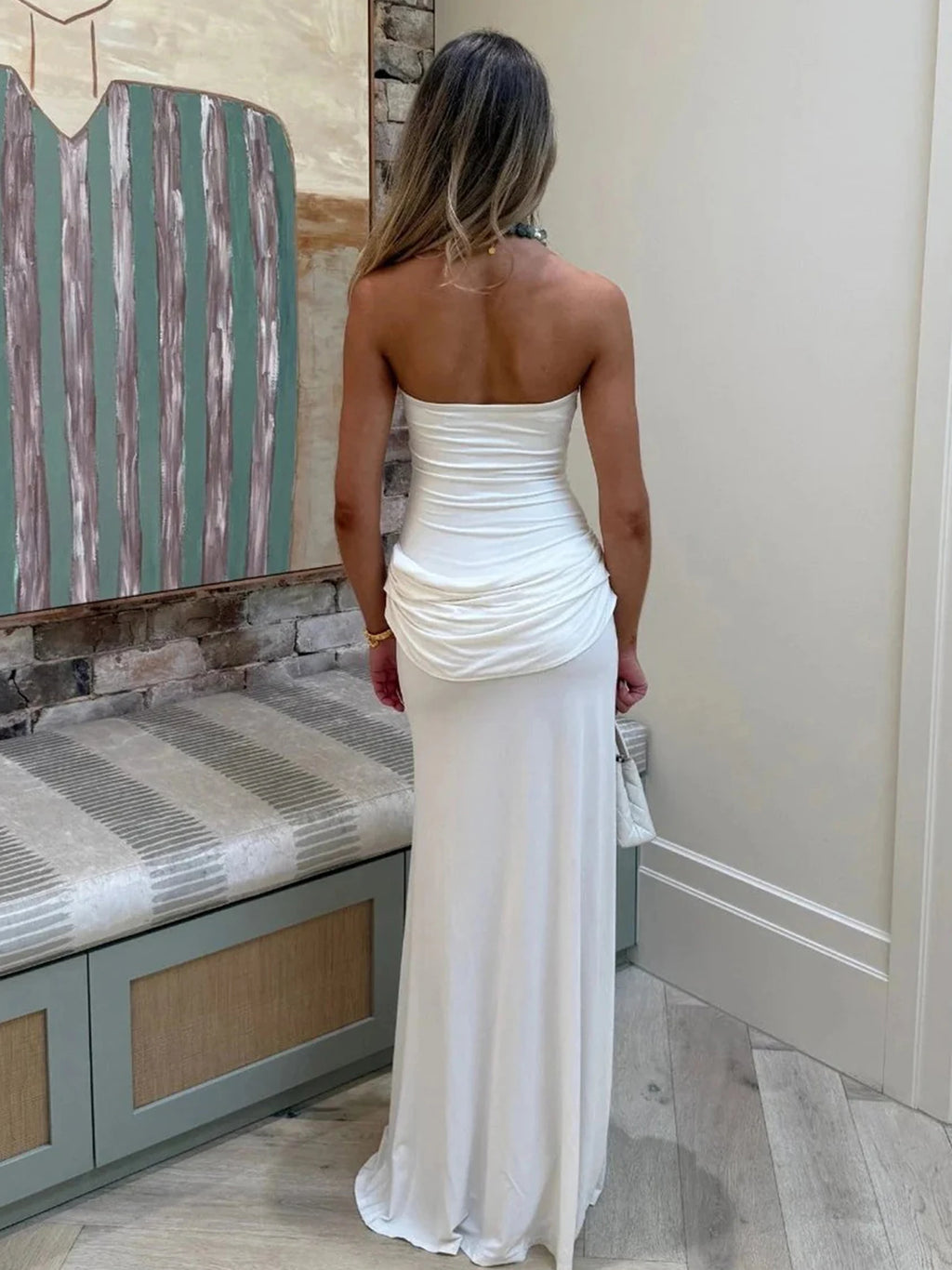 Ruched Backless Side-Slit Sleeveless Maxi Dress