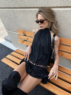 Leopard Lace-Up Backless Halter Mini Dress