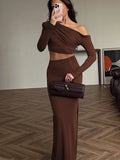 Ruched One-Shoulder Long-Sleeve Sleeveless Two-Piece Set