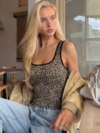 Leopard Square-Neck Sleeveless Slim-Fit Tank Top