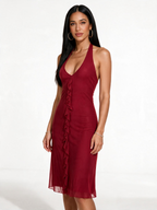 Mesh Backless Halter Sleeveless Midi Dress
